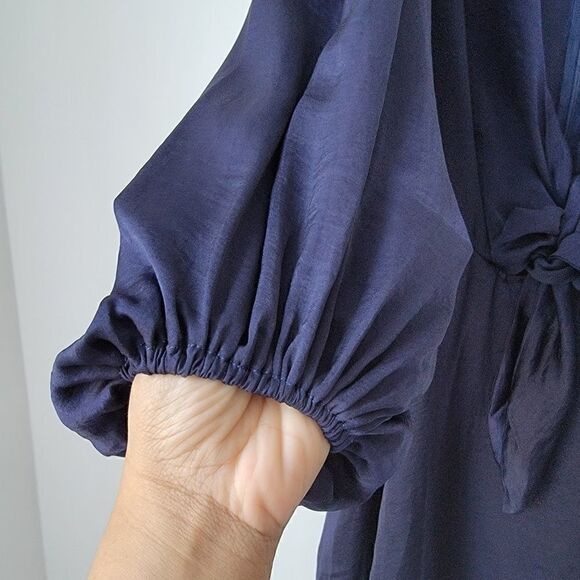 NWT SAINTS + SECRETS Balloon Sleeves Tie Front Flowy Navy Mini Dress Size Small - Picture 10 of 16